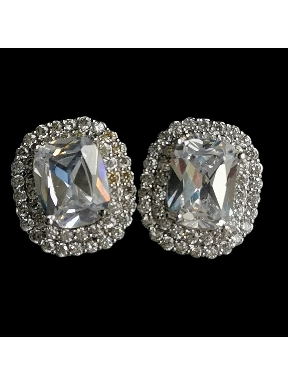 Emerald cut CZ Double Halo stud earrings 🆕